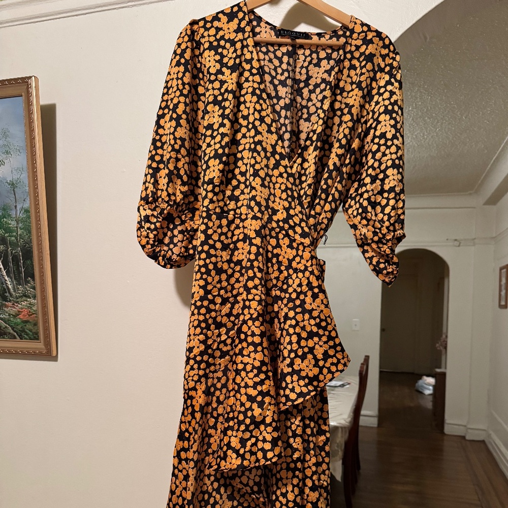 Eloquii Yellow and Black Floral Maxi Wrap Dress - 18